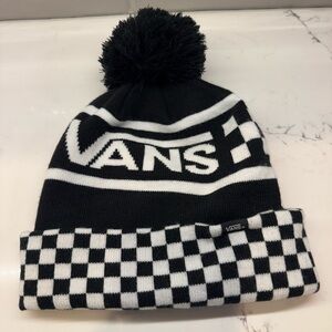 Vans Black White Checkerboard Pom Beanie Skate Streetwear Winter Hat